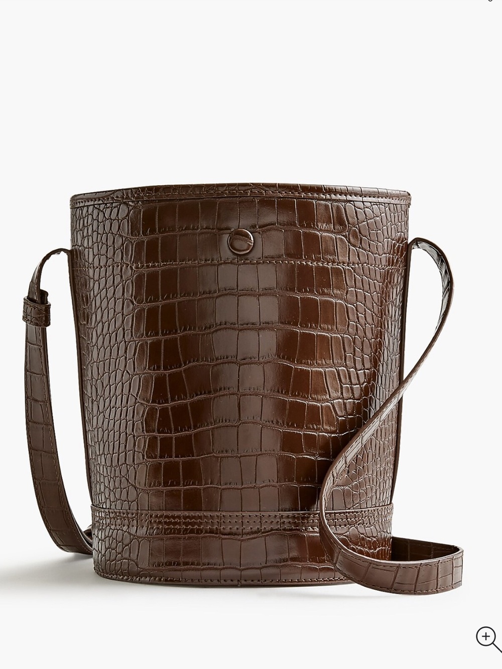 J.Crew Croc-Embossed Brown Leather Bucket Bag
